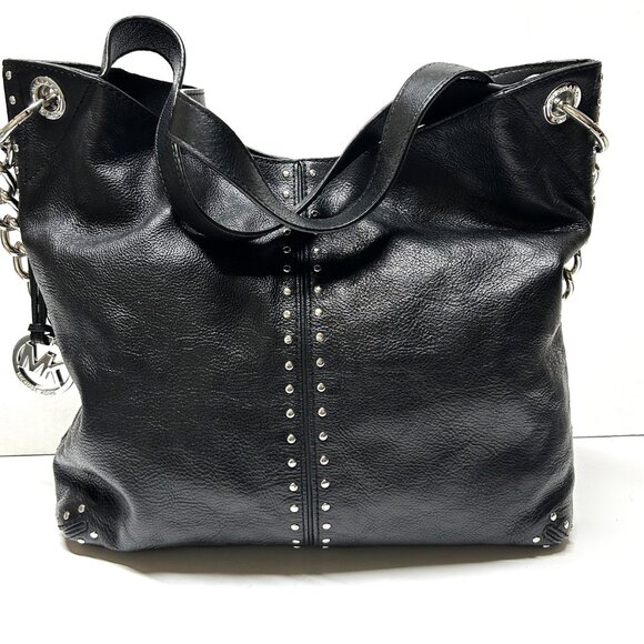 Michael Kors Astor Tortuga large black leather tote with chains and silver studs - Picture 2 of 8